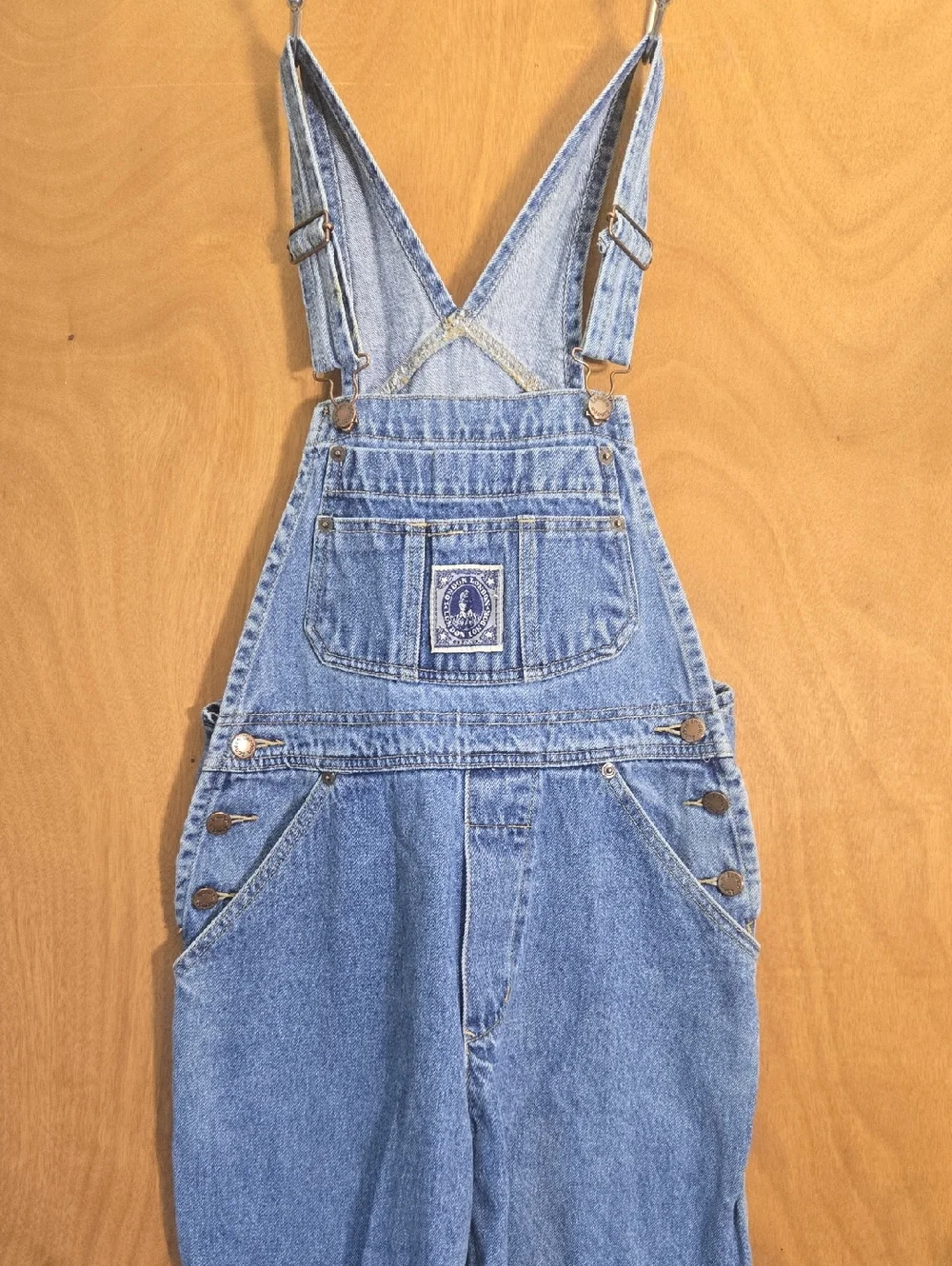 Light Wash Straight Leg Blue Denim Vintage 100 Cotton London Overalls Jumpsuit - Picture 1 of 12